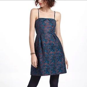 Anthropologie Lief Notes Paprika Brocade strapless dress size 8